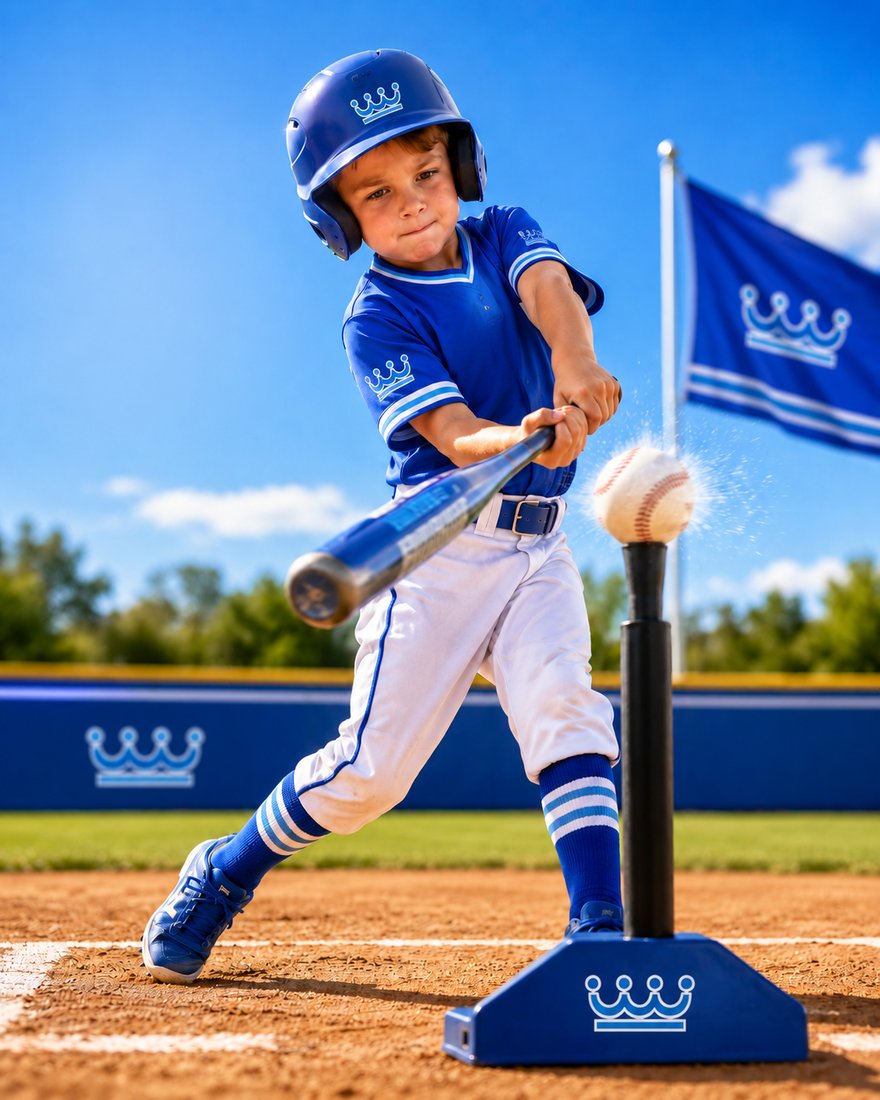 Young Royal Kings tee ball player hitting off the tee